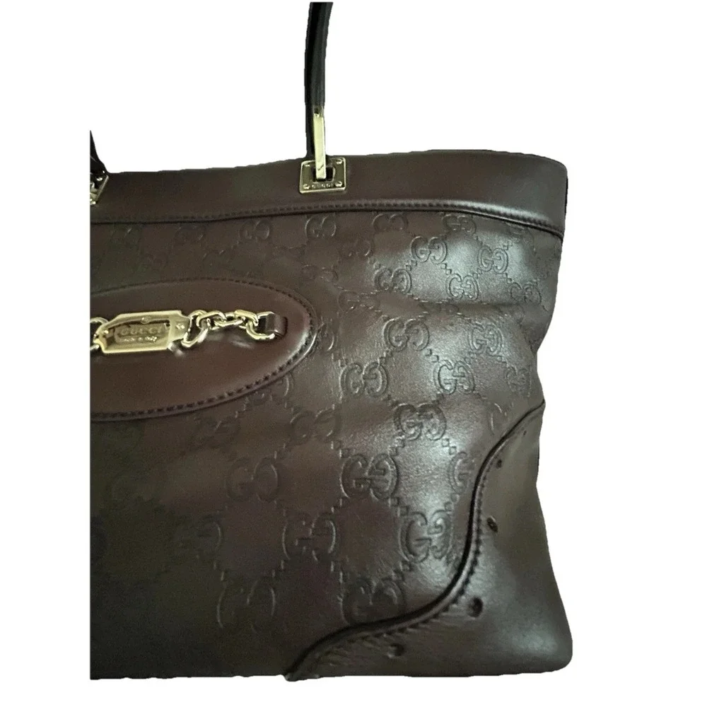 GUCCI Guccissima Shoulder Tote Bag GG Dark Brown Leather 145993 Authentic
